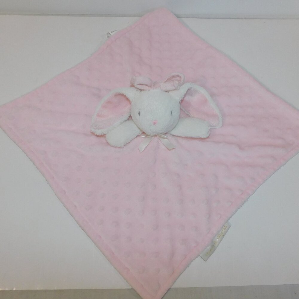 Blankets & Beyond Pink White Bunny Rabbit Bow Security blanket Nuby Baby Lovey